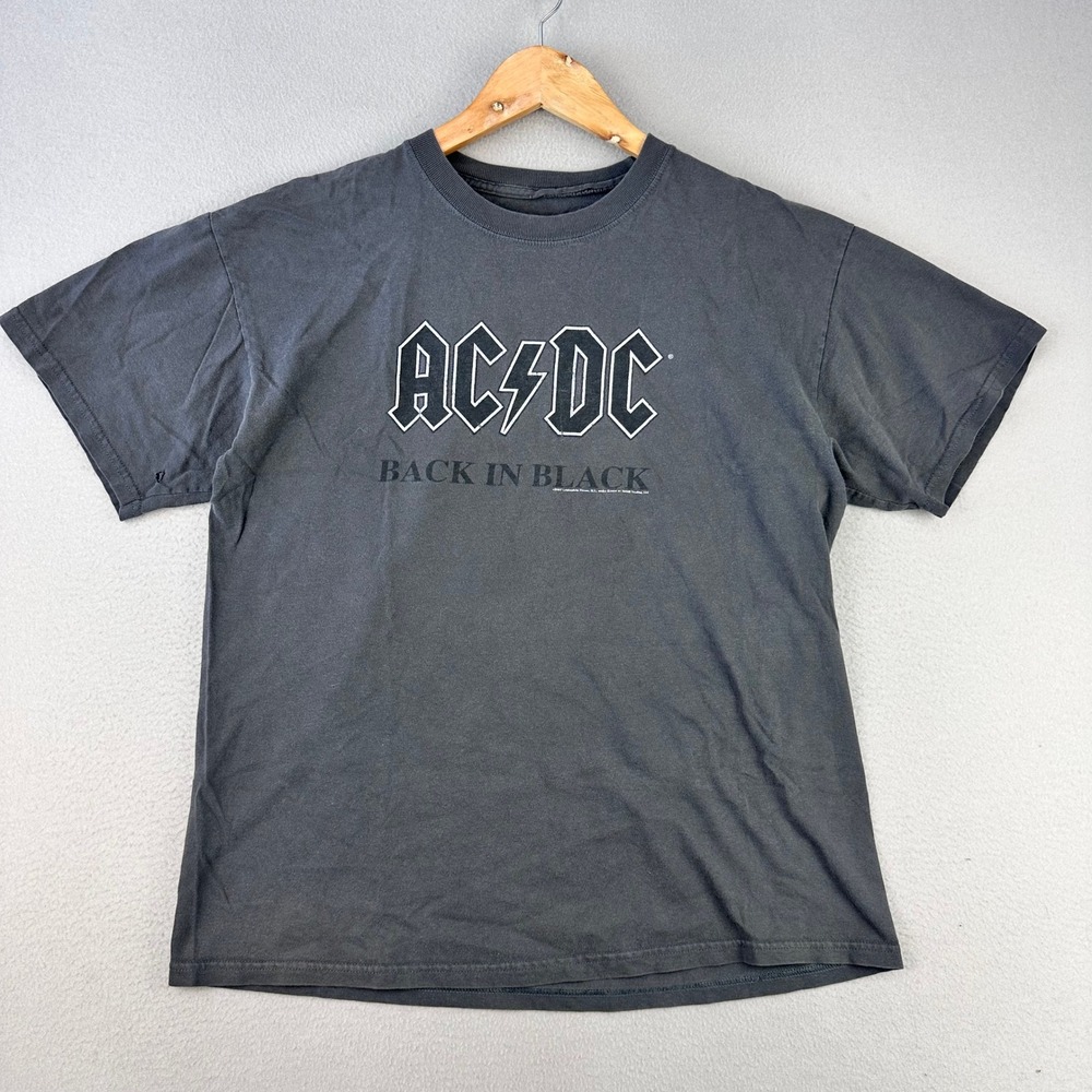 Vintage ACDC Band T-Shirt Mens Medium Back In Black Album Graphic Tee Faded Y2K